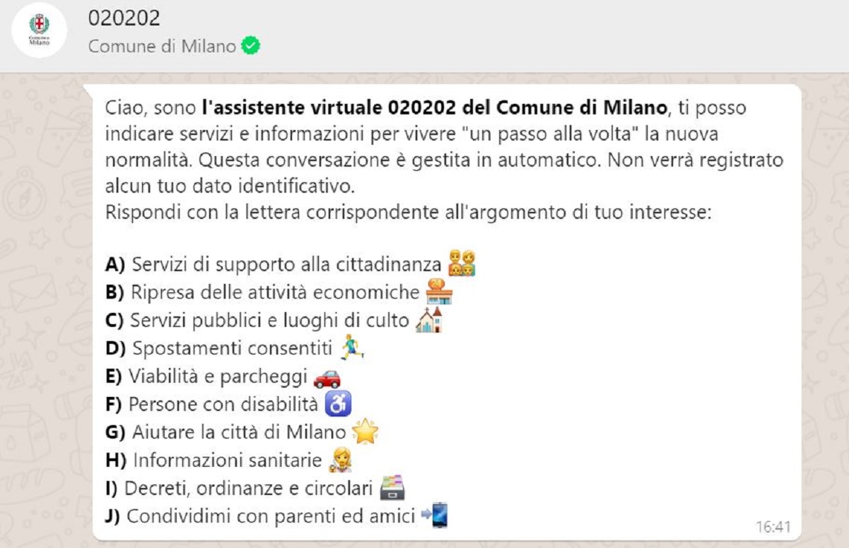 Il Comune su Whatsapp, la chat automatica: “Milano prima in Europa”