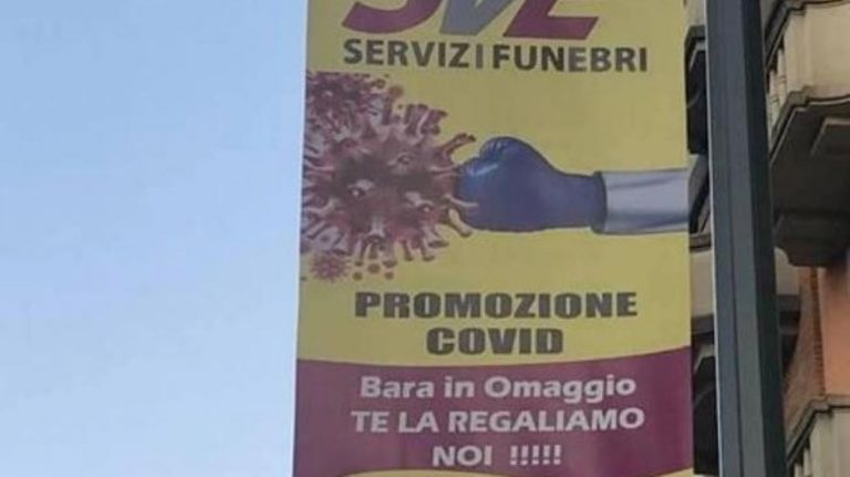“Promozione Covid. Bara in regalo” lo spot choc delle pompe funebri