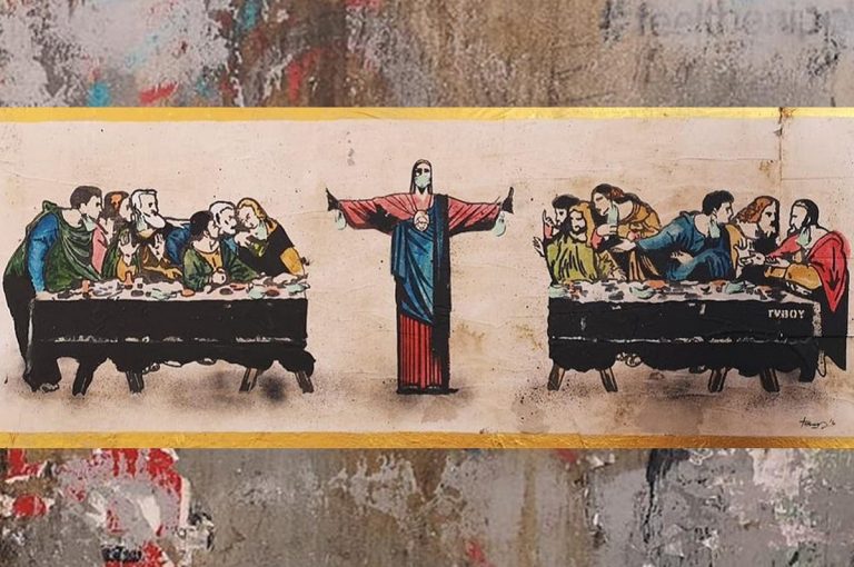 L’Ultima cena rivisitata ai tempi del Coronavirus: il murales di TvBoy