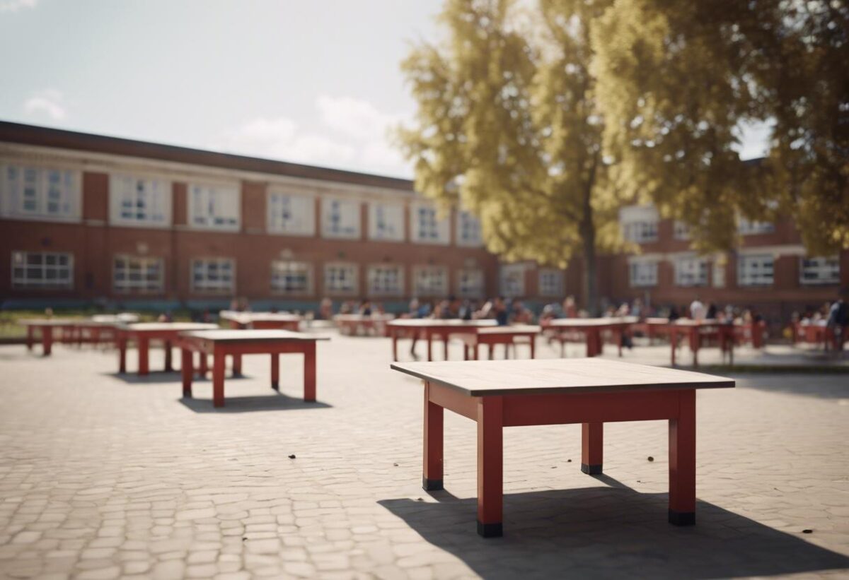 Davanti alle scuole si aprono piazze. In questi sette posti, sono disponibili tavoli e giochi.