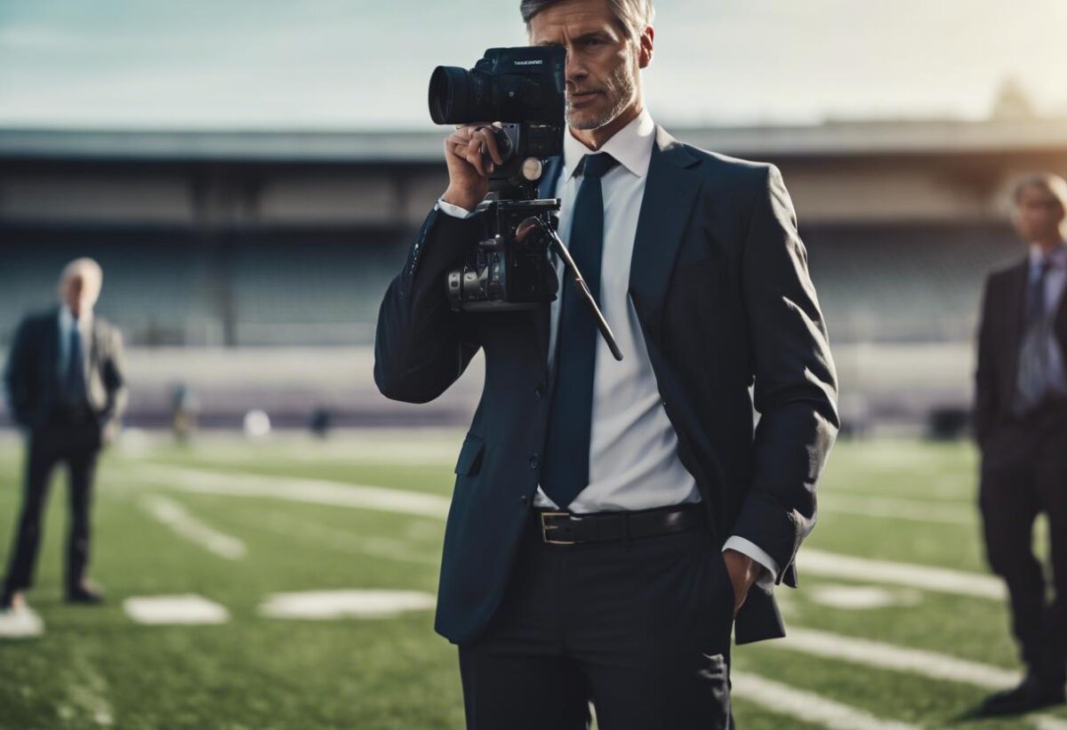 L’avvocato che sta esaminando le linee di campo davanti ai rappresentanti dei media con la copertina dedicata all’Inter.