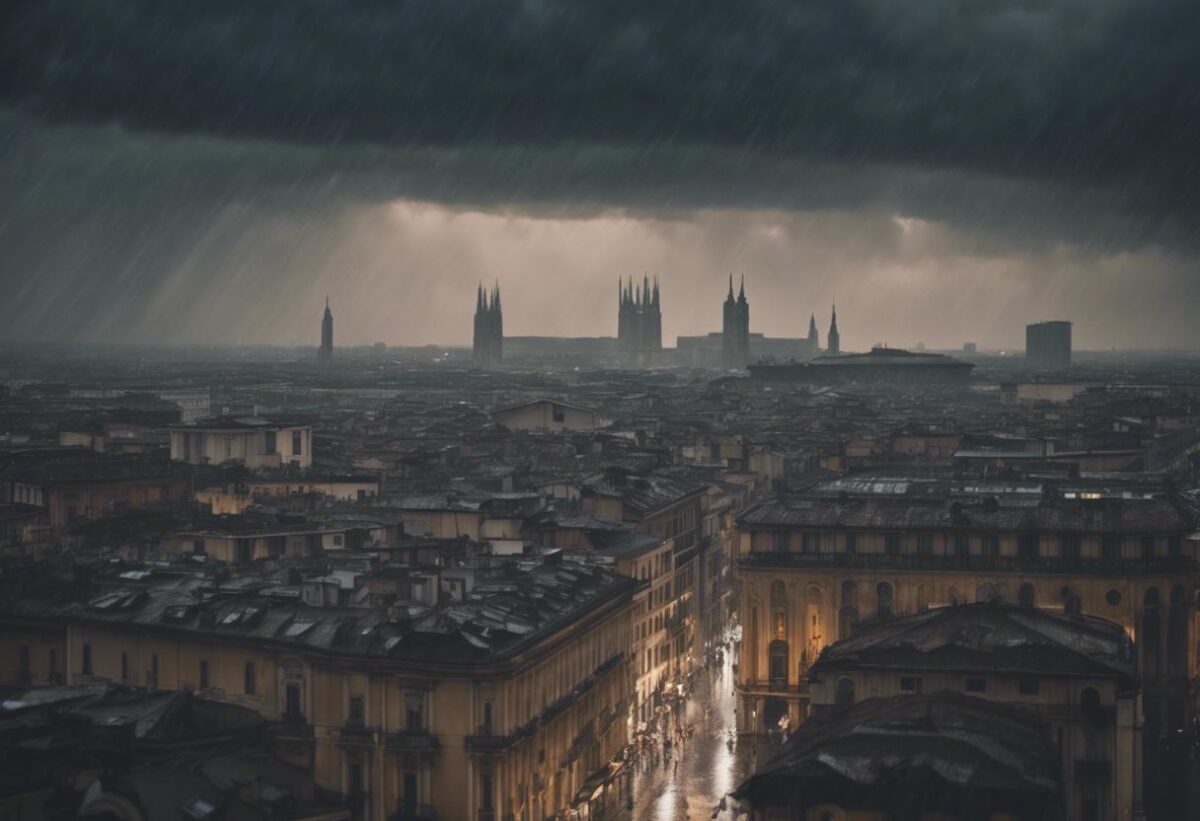 Maltempo a Milano e in Lombardia: forte pioggia, strade inundate e fiumi in piena.