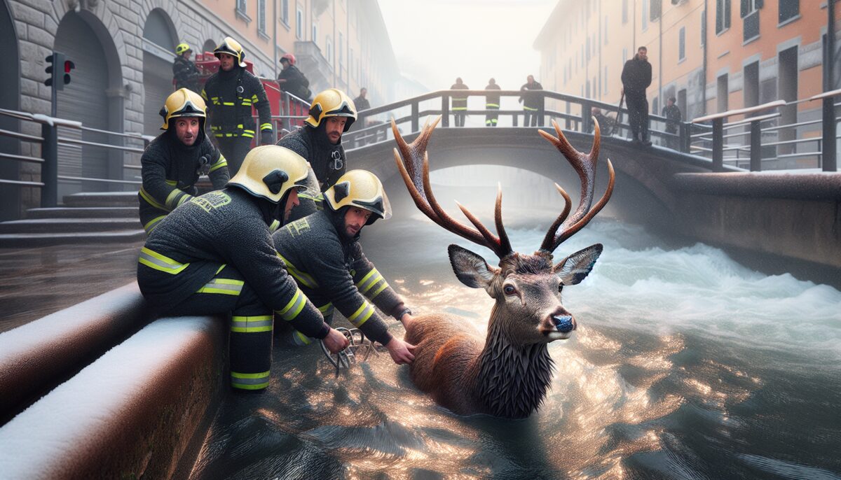 Il salvataggio di un capriolo nel Naviglio: un intervento eroico dei vigili del fuoco