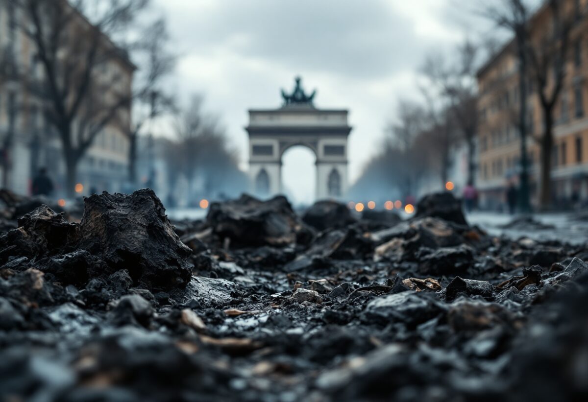Incendio sotto l’Arco della pace: vigili del fuoco in azione