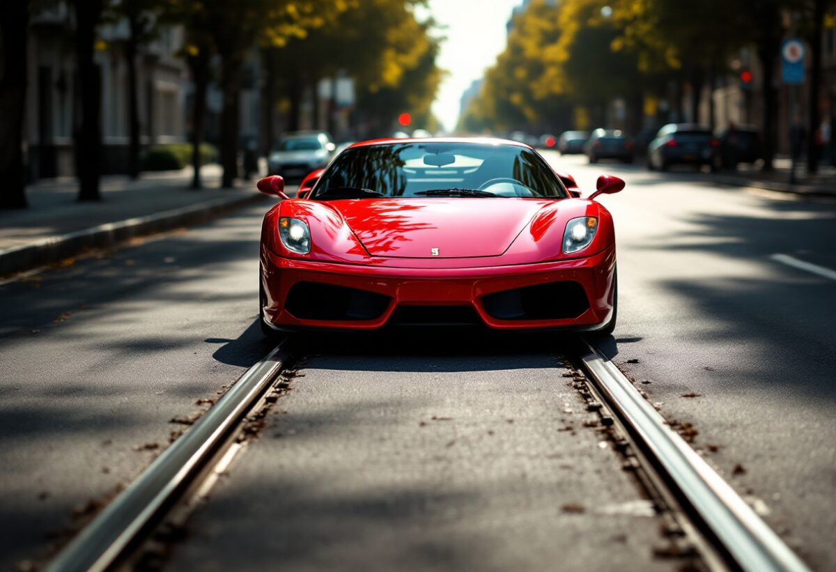 Incidente a Milano: Ferrari bloccata sui binari del tram