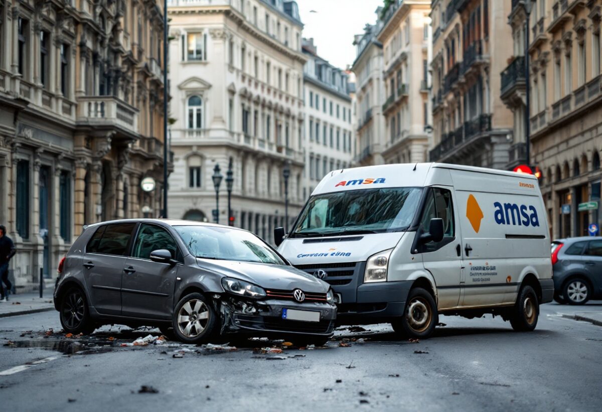 Incidente stradale a Milano: scontro tra auto e furgoncino Amsa