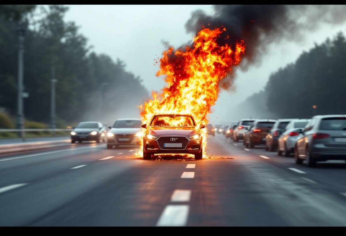 Incendio di un’auto sulla tangenziale ovest di Milano provoca lunghe code