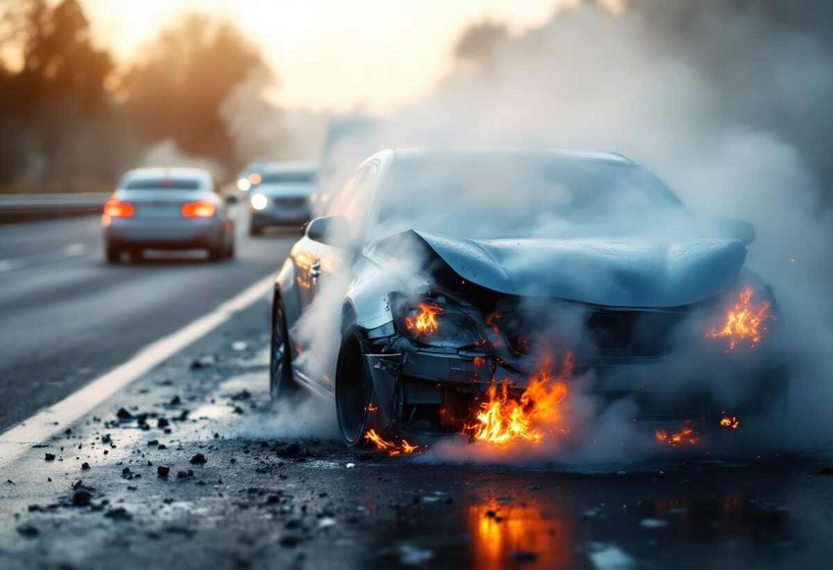 Incendio auto sulla tangenziale ovest: traffico in tilt a Settimo Milanese