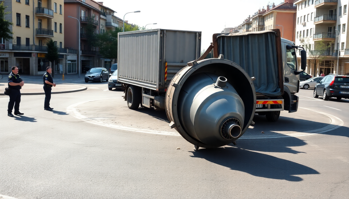 Incidente stradale ad Arluno: camion perde il carico in rotonda