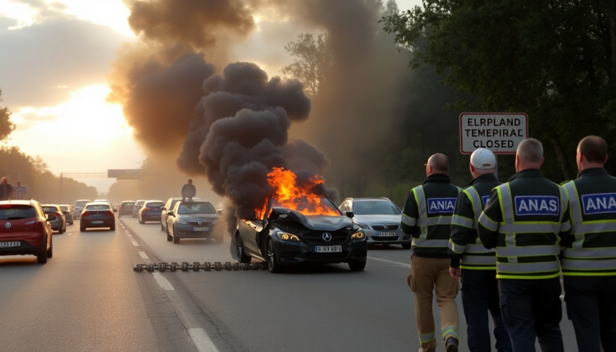 Chiusura della carreggiata sulla statale 336 a causa di un veicolo in fiamme
