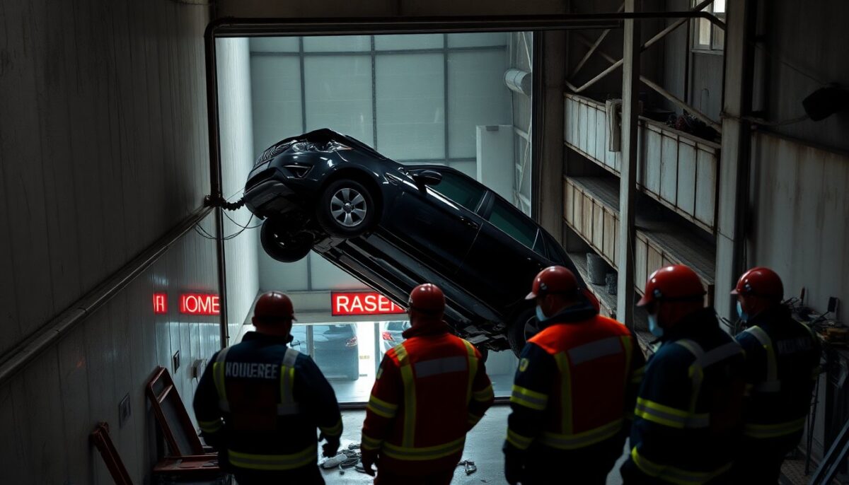 Auto sfonda il vetro del garage a Milano e rimane in bilico nel vuoto: ecco cosa è successo!