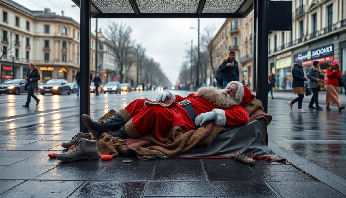 Babbo Natale Senzatetto: Un Messaggio Urgente sulla Crescente Povertà