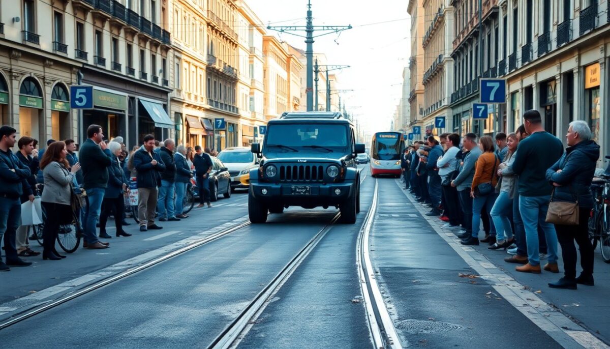 Jeep blocca il passaggio dei tram a Milano, creando disagi ai cittadini