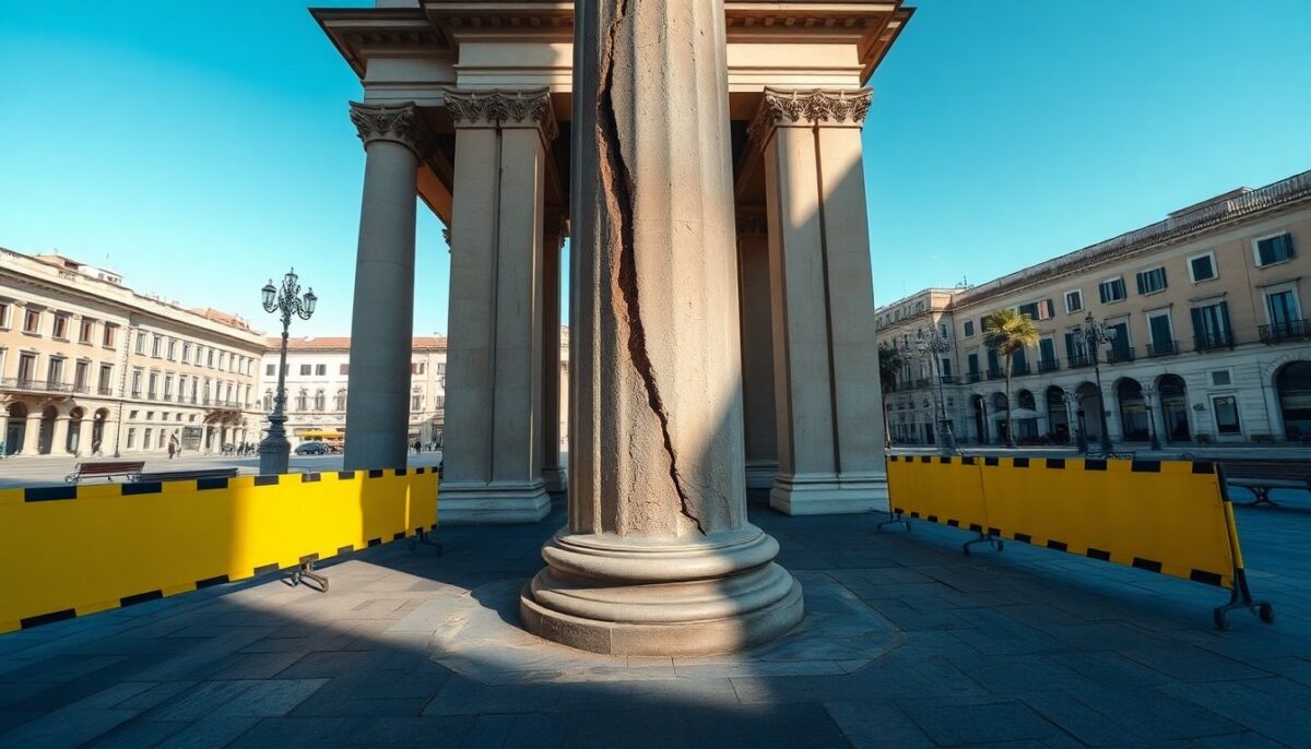 Crepe nella colonna di Piazza Ducale: È urgente un intervento di riparazione?