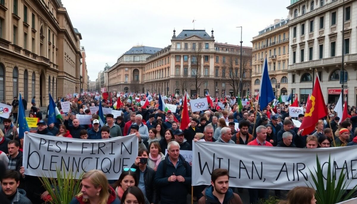 Manifestazione di protesta contro le Olimpiadi a Milano