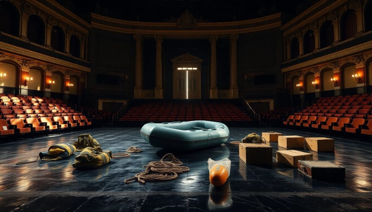 Distopia e barconi: il nuovo allestimento di Emanuele Aldrovandi al Teatro Fontana