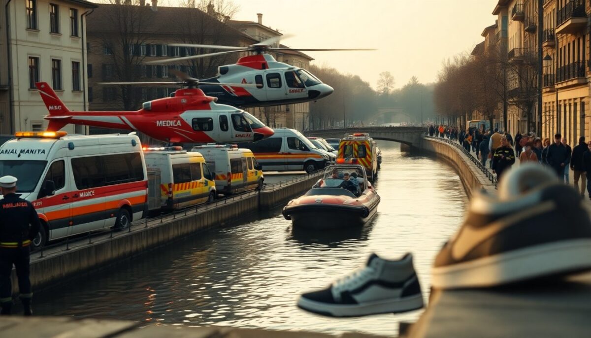 Giovane cade nel Naviglio a Corsico: elisoccorso e soccorsi in azione