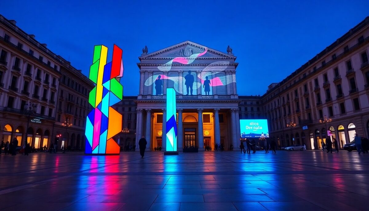 Lodola illumina la Scala con tre sculture e una grande proiezione
