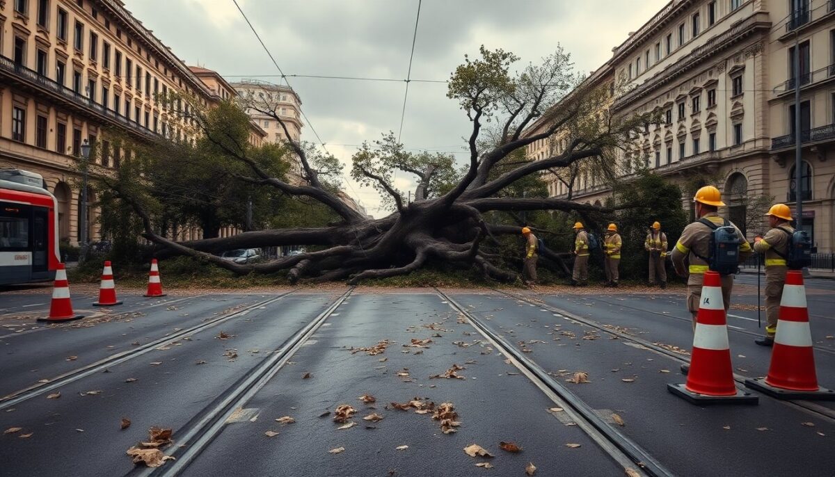 Vento forte a Milano: caduta di alberi, interventi dei vigili del fuoco e ripercussioni sui tram