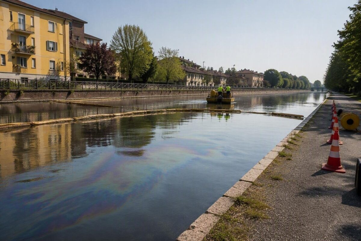 Sversamento di gasolio nel Naviglio Grande: le operazioni di contenimento