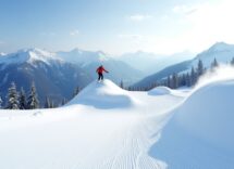 Atleta in azione durante una gara di snowboard cross