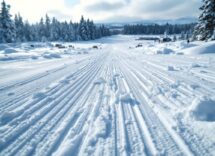 Atleta in azione durante una competizione di salto con gli sci