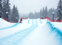 Atleta in azione durante una gara di snowboard cross