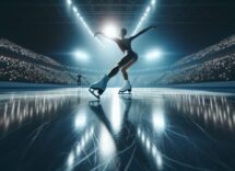 Pattinatrice di figura esprime emozioni sul ghiaccio