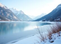 Vista invernale del Lago di Garda con neve e avventure