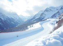 Atleta in azione durante una gara di snowboard cross