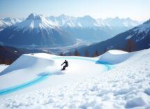 Atleti in azione durante una gara di snowboard cross in Giappone
