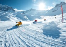 Atleti in azione durante una gara di snowboard cross