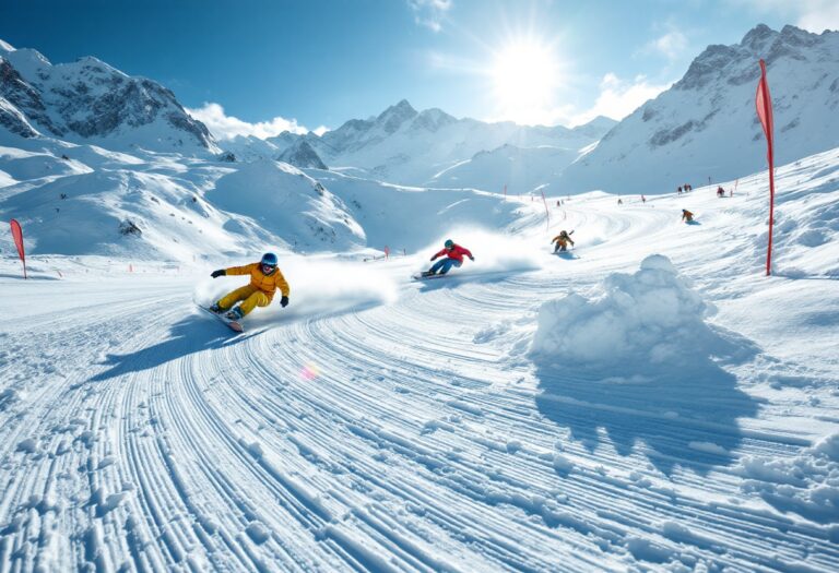 Atleti in azione durante una gara di snowboard cross