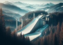 Atleta in azione durante una gara di salto con gli sci a Predazzo