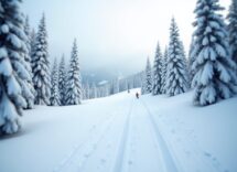 Atleta di biathlon in azione durante una gara invernale