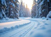 Scena di sci di fondo a Muonio con paesaggio innevato