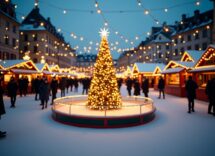 Mercatino di Natale a Lucca con luci e bancarelle