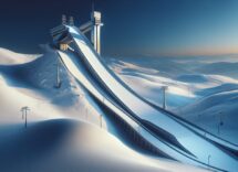 Atleti ucraini in azione durante la Coppa del Mondo di salto con gli sci