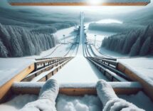 Atleti in tute durante una competizione di salto con gli sci