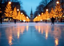 Pista di pattinaggio su ghiaccio illuminata a Lecco