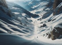 Scena di preparativi per sci alpinismo in Italia