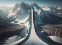 Atleta in volo durante un salto con gli sci