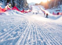 Atleta in azione durante una gara di snowboard cross