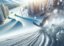 Atleta in azione durante una gara di snowboard cross