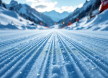 Atleta in azione durante una gara di snowboard cross