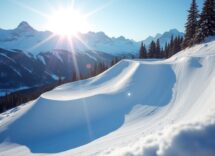 Atleta in azione durante una gara di snowboard cross