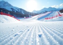Atleta in azione durante una gara di snowboard cross