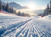 Atleta in azione durante una gara di snowboard cross