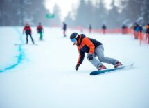 Atleti in azione durante una gara di snowboard cross