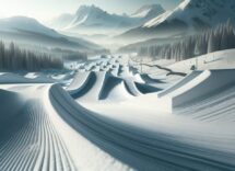 Atleta in azione durante una gara di snowboard cross